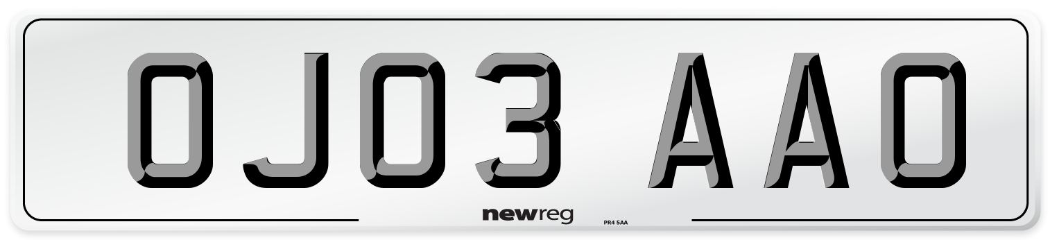 OJ03 AAO Number Plate from New Reg